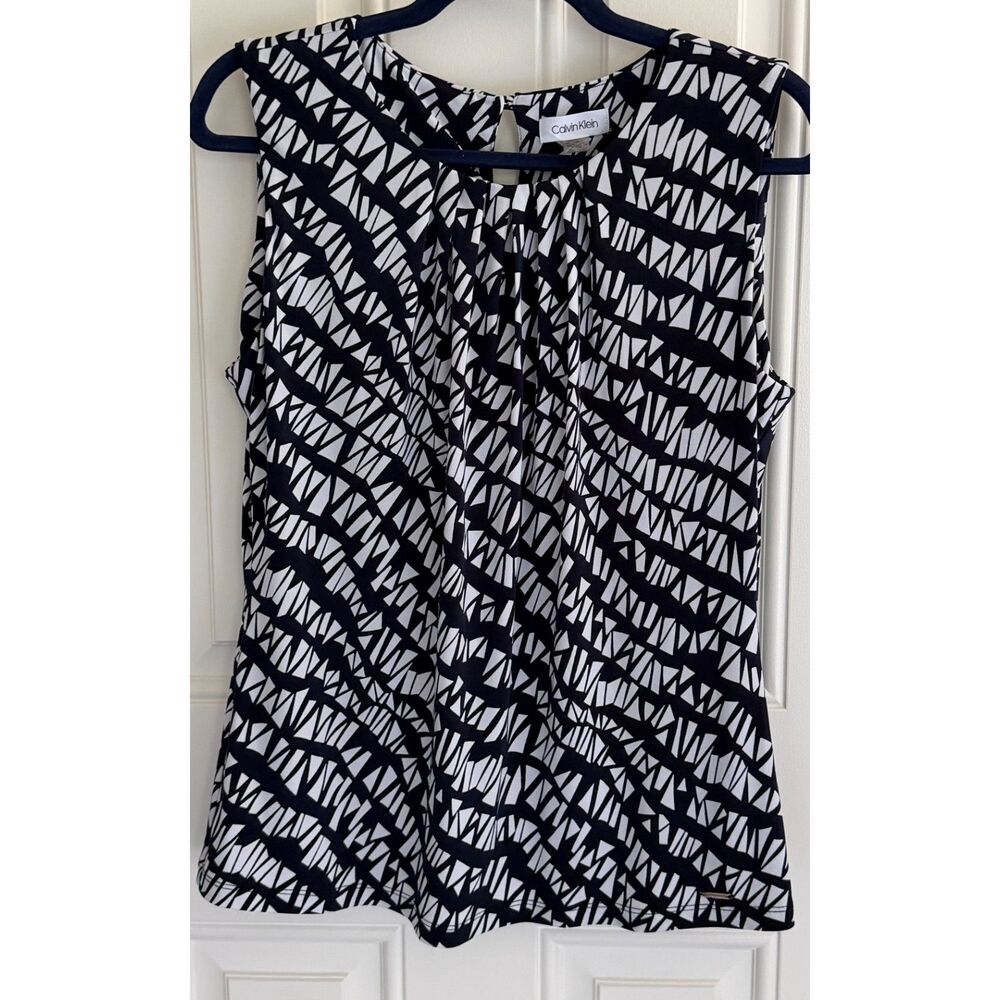 Calvin Klein Women's Sleeveless  Navy/White Blouse size L